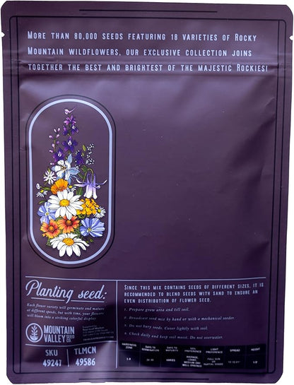 Wildflower Seeds - Rocky Mountain Mix, 2 oz (80,000+ Seeds) – 18 Non-GMO Varieties – Bulk Pollinator-Friendly Blend for Planting