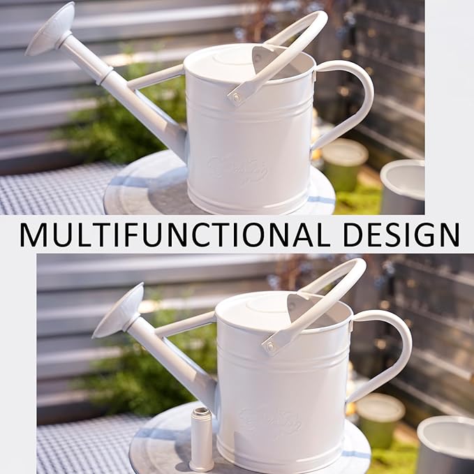 1 Gallon Metal Watering Can for Indoor Plants Outdoor Plants, Large Water Can, Garden Water Can for Kids, Detachable, Water Can with Handle, White