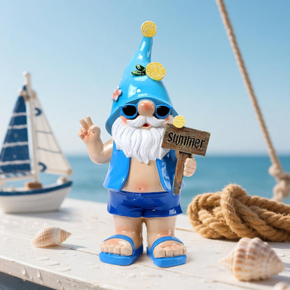 Outdoor Summer Gnomes Statue Beach Gnome Garden Decor for Outside, Beach, Yard, Lawn Ocean Sea Theme Home Decorations for Table, Shelf, Blue Gnome Figurine Funny Elf Gifts for Women