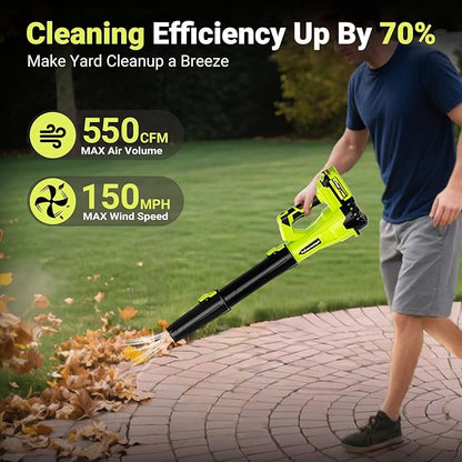 Cordless Leaf Blower with 550 CFM Airflow & 600 W Brushless Motor, Lightweight 6-Speed Electric Blower with 2×3.0Ah Batteries & Charger – for Yard, Patio & Lawn Care