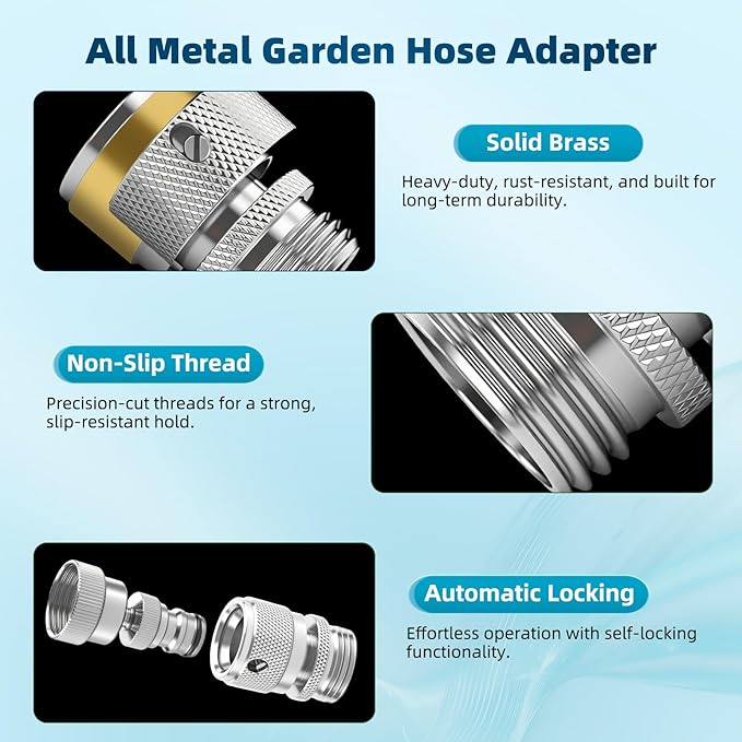 Hibbent Swivel Garden Hose Quick Connector, 360° Rotatable Faucet Hose Quick Connect Fitting, Solid Brass 3/4 Inch GHT Thread, Female and Male Adapter