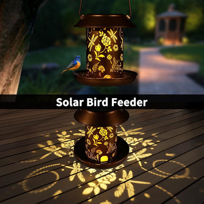 Solar Bird Feeder for Outdoors Dragonfly Solar Lanterns Metal Waterproof Outside Wild Bird Feeders Birthday Gifts for Women Mom Grandma Outdoor Hanging Garden Decor Lights for Yard, Patio,