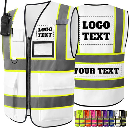 Custom Safety Vest High Visibility Reflective Customized Logo Construction Work Vests Dual Tone Reflective Strips