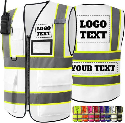 Custom Safety Vest High Visibility Reflective Customized Logo Construction Work Vests Dual Tone Reflective Strips