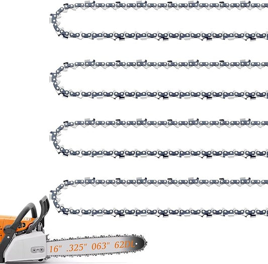 4 Pack 16 Inch Chainsaw Chain Fit Stihl .325" Pitch .063" Gauge 62 Drive Links, Replacement Chains Fit STIHL 025 MS250 MS251 MS230 MS241 and More, 26RM3 62, L62