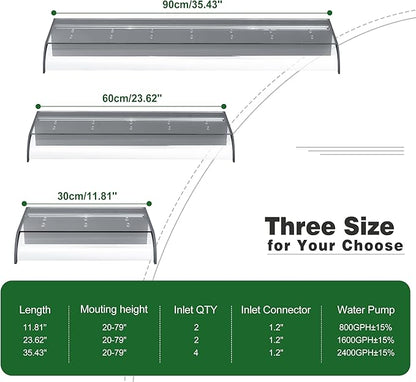 Waterfall Spillway, Clear Acrylic Pool Fountain w/Top Open Lip & Pipe Connector Kits for Outdoor/Indoor Decorative, 11.8'' Pool Water Feature for Garden Patio, Backyard Koi Pond Decor