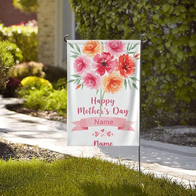 Custom Mother Garden Flag for Outdoor Personalized Mother's Day Yard Flags Decor Customized Flag Add Your Own Picture/Text House Lawn Banner Double Sided Home Wall Decoration 12.5x18 28x40