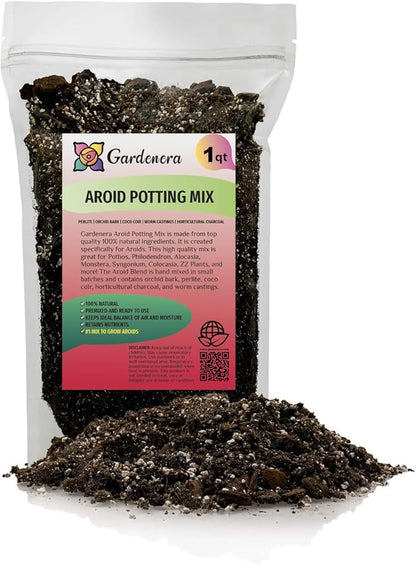 Premium Aroid Potting Mix - Soil Free Blend for Aroids - Growing Medium for House Plants by Gardenera - (1 Quart Bag)