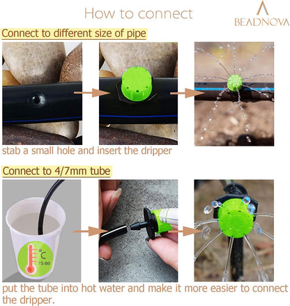 BEADNOVA Drip Emitter 150 Pcs 360 Degree Adjustable Dripper Emitters for Drip Line 1/4 Inch Irrigation Tube Watering System Gardening (Green)