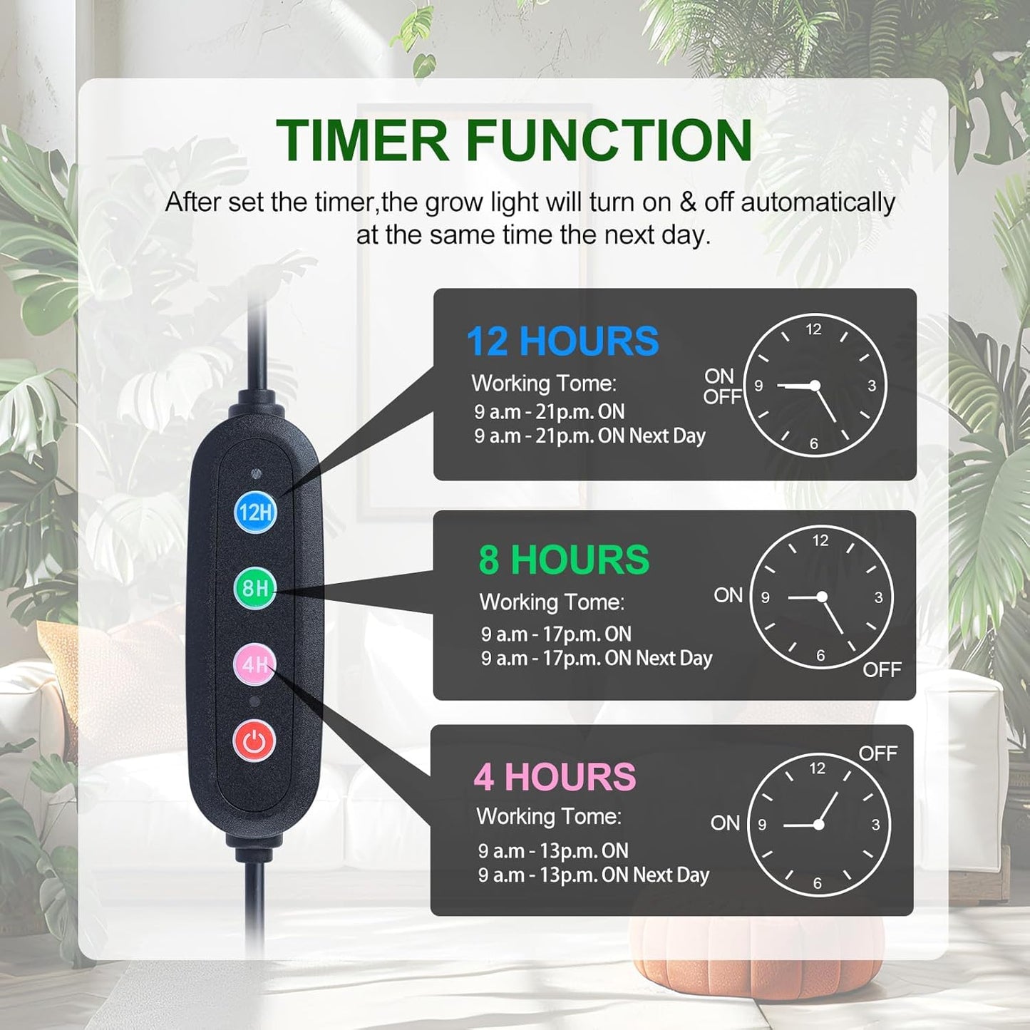4-Head Tripod Stand Grow Lights for Tall House Plants, Seed Starting, Bonsai Tree with Timer, 36W Standing LED Plant Growing Lamps, Enough High-Intensity Like Sun, Best Gift for Plants Lover