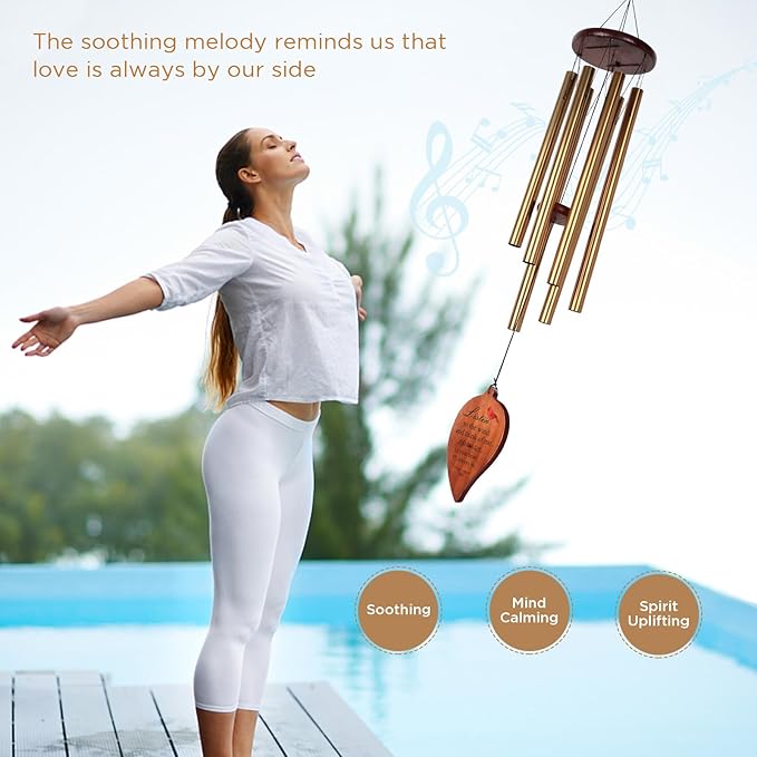 Golden Aluminium Windchimes for Outdoors - Deep Tone Memorial Wind Chimes for Loss of Loved One