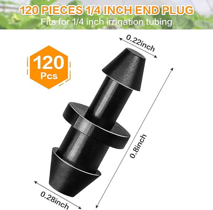 Drip Irrigation End Plug: 120 Pack Barbed End Cap Irrigation Parts Fit for 1/4 Inch Drip Tubing Line Closure for Garden Lawn System