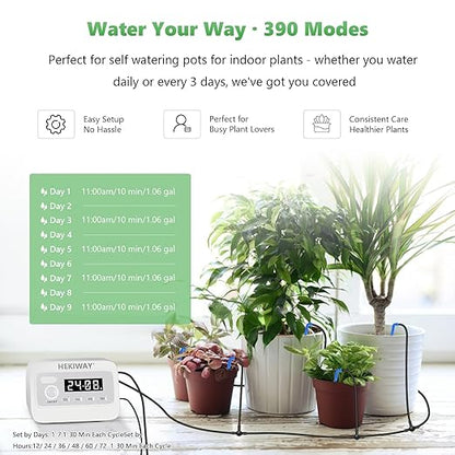 82FT Automatic Plant Watering System–HEKIWAY 390 Adjustable Watering Modes, Supports 25-36 Pots | Indoor Garden System & Vacation Plant Watering Devices, Auto Watering for Plants Outdoor