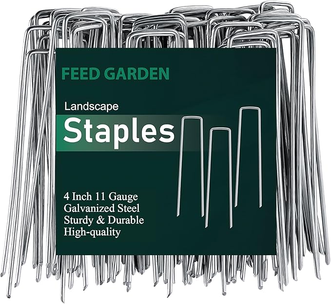 FEED GARDEN 4 Inch 50 Pack Galvanized Landscape Staples 11 Gauge Anti-Rust Garden Stakes Landscaping Fabric SOD Pins Yard Stakes for Weed Barrier Fabric