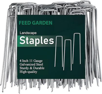 FEED GARDEN 4 Inch 50 Pack Galvanized Landscape Staples 11 Gauge Anti-Rust Garden Stakes Landscaping Fabric SOD Pins Yard Stakes for Weed Barrier Fabric