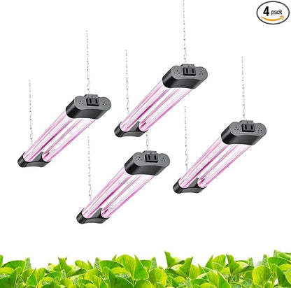 Hlite 16inch 4 Pack LED Grow Lights - Linkable Grow Lights for Indoor Plants, Full Spectrum Plant Lights Plug and Hanging Design with On/Off Switch Hanging Grow Light from seedling to Flowering, Black