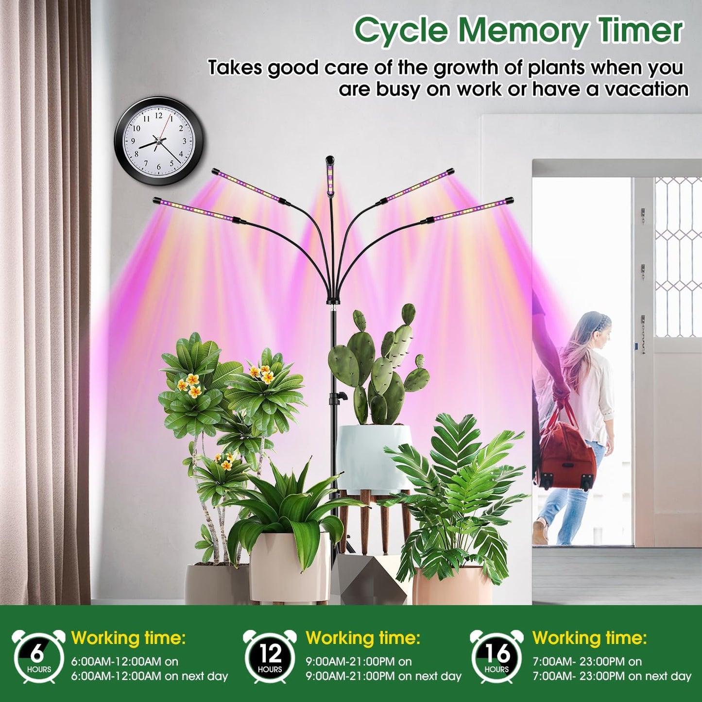 Wolezek Grow Lights for Indoor Plants, 100 LEDs Full Spectrum Plant Lights for Indoor Growing with Adjustable Stand, 5-Heads Grow Lamp with Auto 6/12/16H Timer, 3 Light Modes, 5 Levels Dimmable