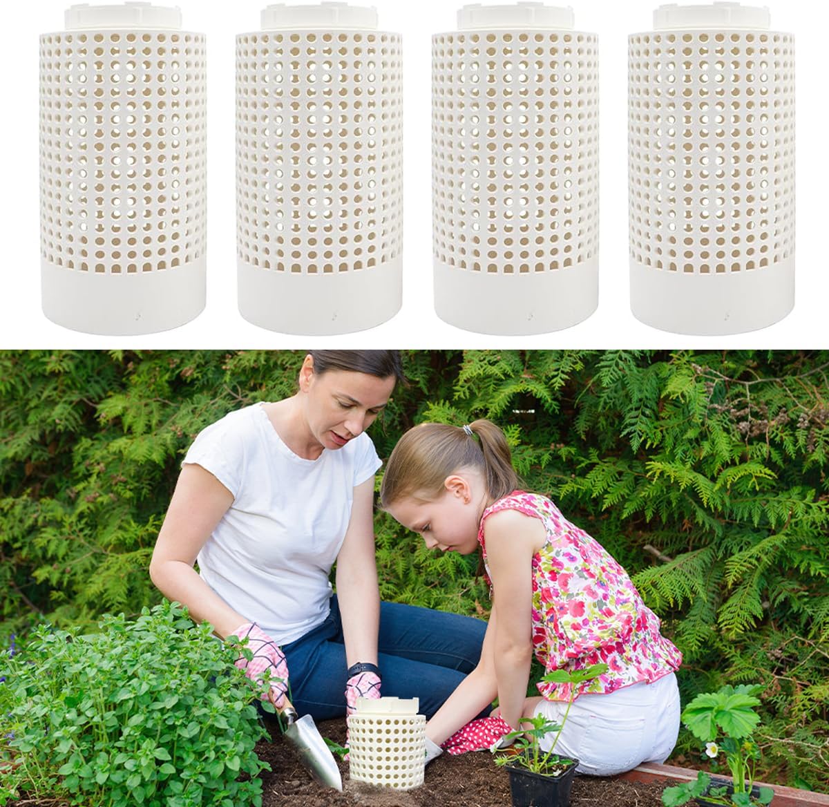 Inground Garden Compost Bin Underground Worm Farm Compost Bin Reducing Food Waste Composting Systems Suitable for Garden, Vegetable Patch, Backyard (White, 11.81 x 6.3 x 6.3 Inch)