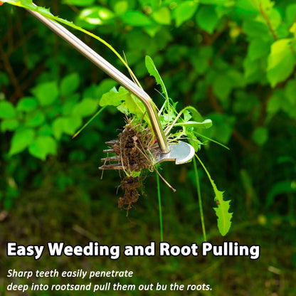 Uprooting Weeding Tool - Hand Held Weeder Puller Tool, Rubber Handle, 4 Teeth Weed Remover for Garden Farm Weeding