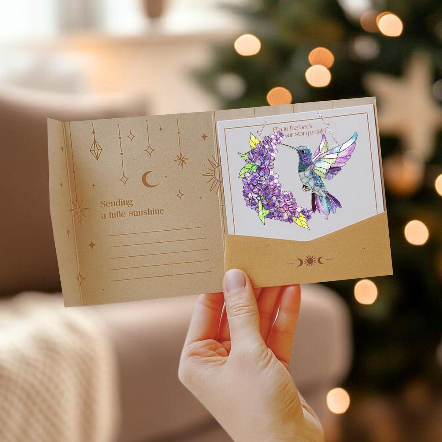 Purple Floral Hummingbird Acrylic Suncatcher Stained Glass Effect Window Car Hanging Christmas Ornament Indoor Outdoor Decor Garden Boho Sun Catcher for Bird Lover for Women Mom Grandma