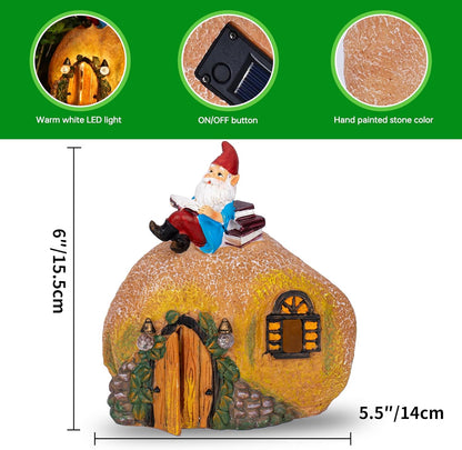 mopha Garden House Statues, Funny Gnome Fairy Garden Lights Figurine,Resin Solar Powered Outdoor Decor Patio Yard Lawn Ornament Decoration