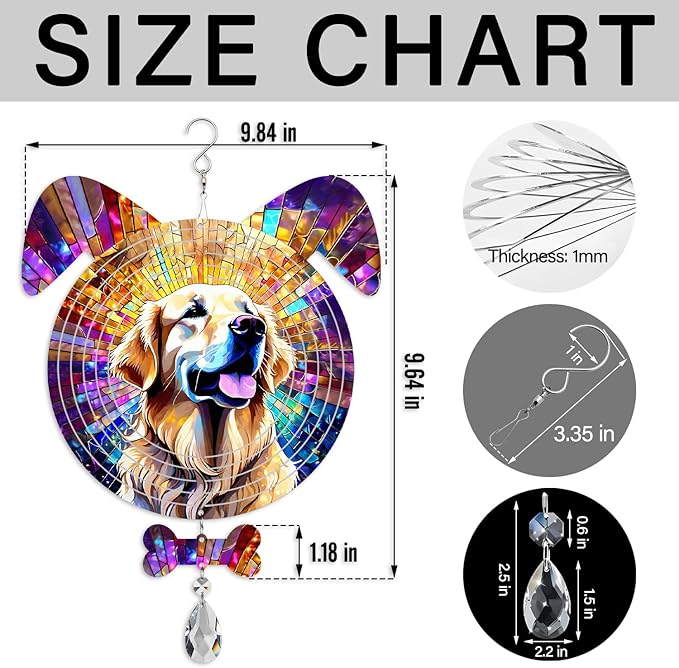 Golden Retriever Dog Ears Wind Spinner, Golden Retriever Wind Spinner Hanging for Yard and Garden