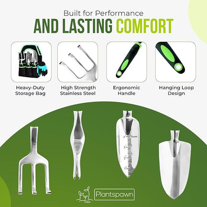 8 PCS Gardening Tools Set with Bag | Heavy-Duty Rust-Proof Hand Tools with Plastic Handles Includes 15 Plant Tags | Ideal Gift for Women, Men, Mom, Dad & Gardeners