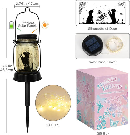 kyoryuger Dog Solar Lanterns 3in1 Dog Light Garden Decor Gifts for Women Mom Grandma Unique Teen Girl Gifts for Dog Lovers Decorative Pet Memory Lanterns for Yard Lawn Patio 2 Pack