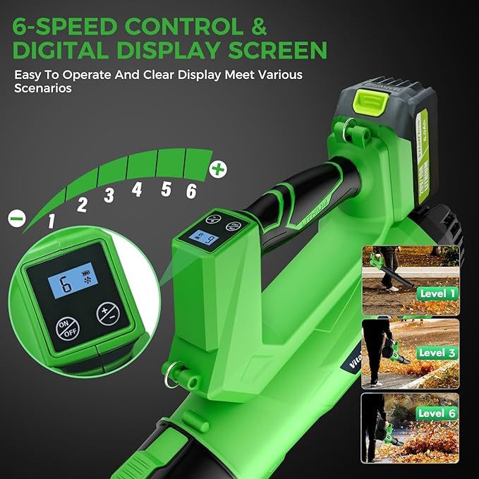 Cordless Leaf Blower with 2× 6.0Ah Batteries and Charger, 540CFM/170MPH Battery Powered Leaf Blower, 6 Speeds, Lightweight Electric Leaf Blowers for Lawn Care, Patio, Dust and Leaves Cleaning 2025