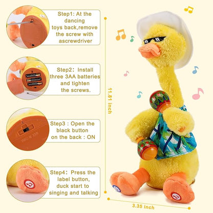 Talking Dancing Duck Toy, Repeating What You Say, Mimicking Toy Dancing Duck Baby Toys for Infants, Singing Duck Stuffed Animal Plush Toys, Baby Toys 6-12 Months Musical Interactive Tummy Time Gifts