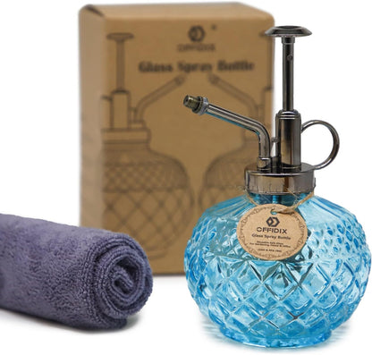 OFFIDIX Glass Plant Mister, 300ML Vintage Spray Bottle Plant Spritzer with Top Pump Fine Mist,Small Decorative Watering Can for Indoor Outdoor Succulent and Other Live Plants (Light Blue)