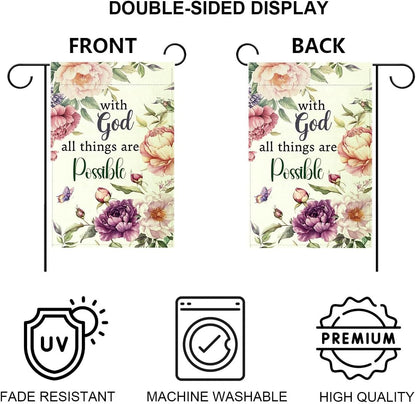Christian Garden Flag 12x18 Inch Double Sided Outside, "With God all things are Possible" Porch Yard Patio Outdoor Decoration
