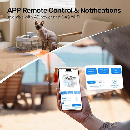 Cat Water Fountain, No Filter Cotton, App Monitoring Wastewater Separation Pet Water Fountain, 5000mAh Battery & Plug-in, 3L/101oz Wireless Automatic Water Dispenser for Cats Indoor, 2.4G Wi-Fi