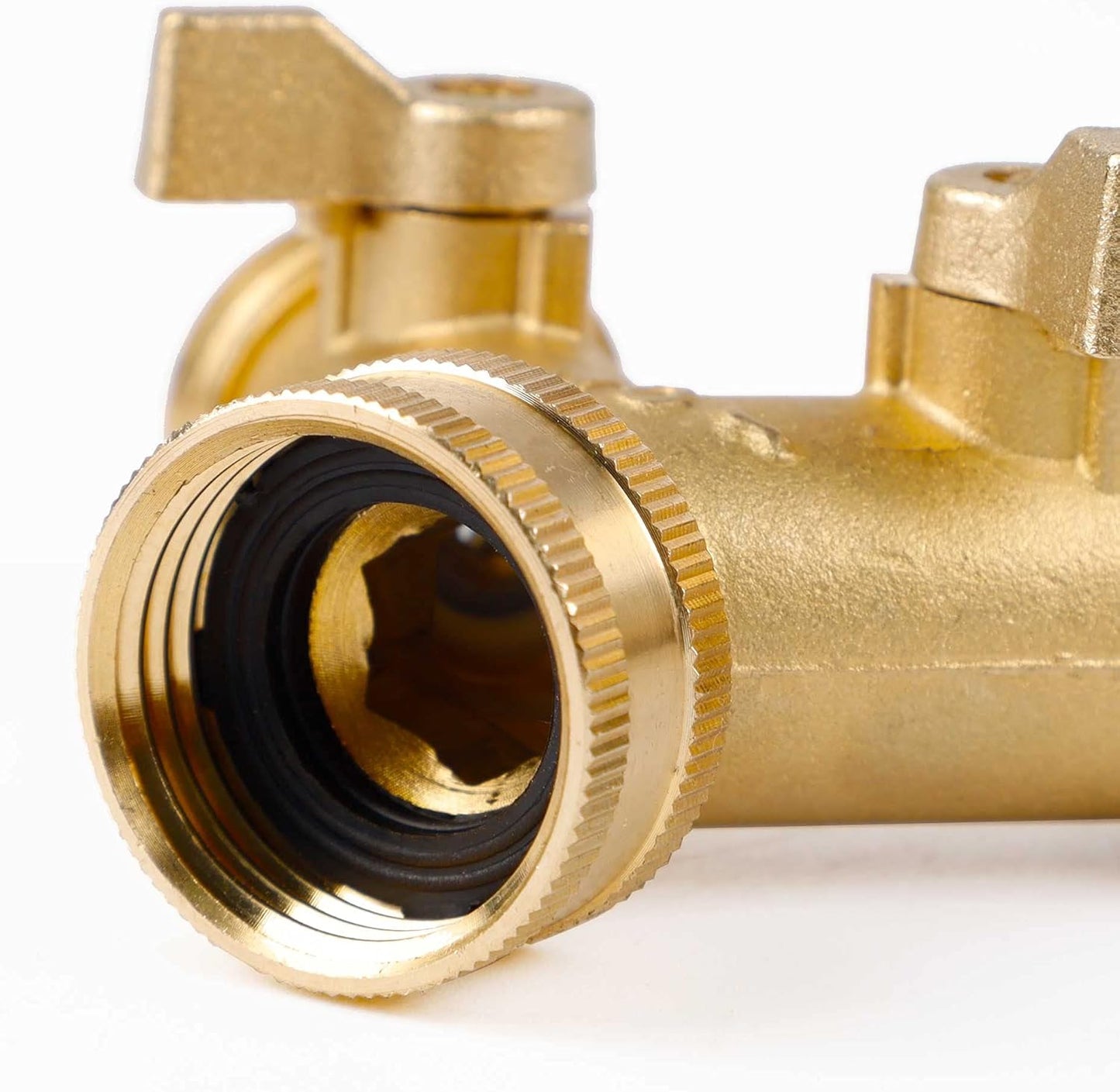 Triumpeek 2-Pack Brass Garden Hose Splitter, 3/4 Inch 2-Way Y Shaped Water Faucet Adapter with Dual Shut-Off Valves, Leak-Proof Design, Includes 4 O-Ring Washers & 1 Tape