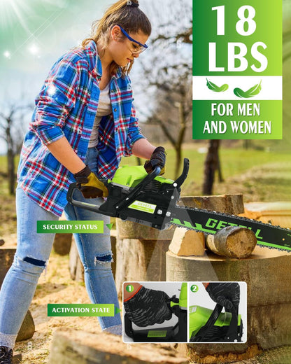 Professional 58cc Gas Powered Chainsaw with Quick-Switch Dual Bar 18/20 Inch System – Heavy Duty Chain Saw with Easy-Start for Tree Cutting, Limbing & Farm Use (GEL9902)