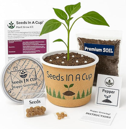 Seeds In A Cup® Plant Grow Kit – 60+ Varieties of Vegetables, Herbs & Flowers | Indoor & Outdoor Seed Starter for Kids & Adults | Grow Your Own Garden | Gardening Gift (Okra)