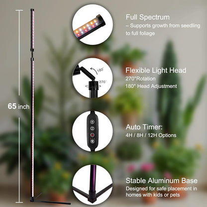 Standing Grow Light for Indoor Plants, 65'' Adjustable Tall Grow Light with Stand, 3 Light Modes & 10 Dimmable Levels, Floor Grow Light with Timer for Large Indoor Plants, Herbs, Corners
