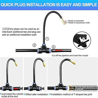 49.2FT/15M 1/4 Inch Tubing Drip Irrigation System Kit Automatic Garden Irrigation Equipment Adjustable Quick Connector Watering Misting for Outdoor Yard Lawn Raised Bed Greenhouse