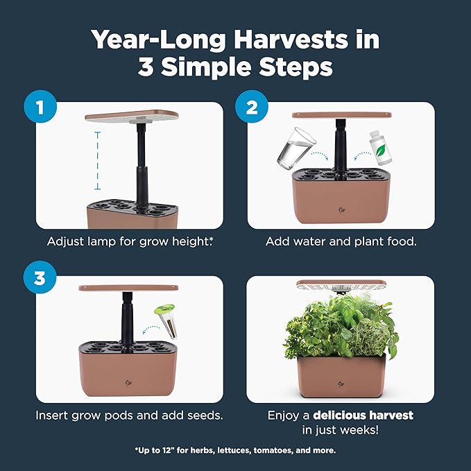 AeroGarden Harvest Lite, Indoor Garden Hydroponic System with LED Grow Light, Holds up to 6 AeroGarden Pods, Mocha