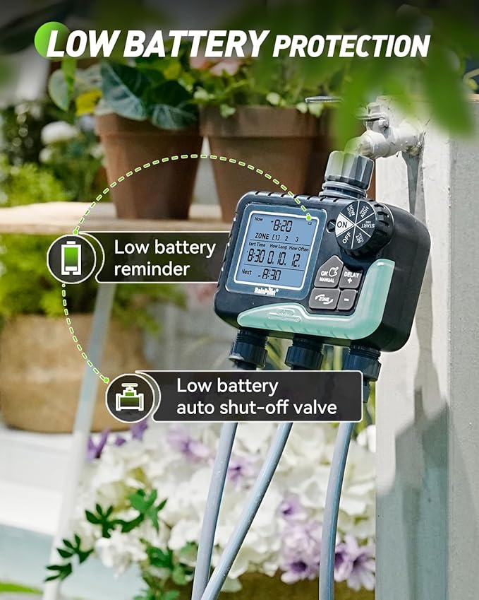 RAINPOINT Sprinkler Timer 3 Zone, Programmable Water Timer for Garden Hose,Hose Faucet Timer, Hose Timers for Watering with Automatic/Manual/Rain Delay/Watering Mode, IP65 Waterproof, Large LCD