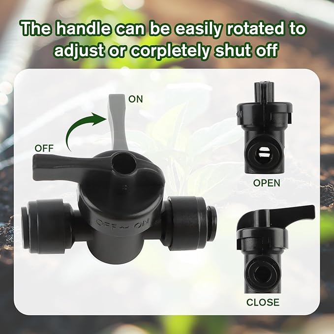 Kalolary 10PCS Quick Connect 1/4" Drip Irrigation Valve, Drip Irrigation Tee Connector for 1/4" Irrigation Tubing 3 Hoses Shut Off Coupling Valve Leak Free Connector Locking Fitting for Water System
