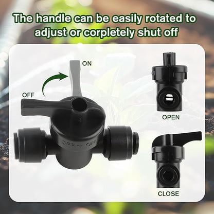 Kalolary 10PCS Quick Connect 1/4" Drip Irrigation Valve, Drip Irrigation Tee Connector for 1/4" Irrigation Tubing 3 Hoses Shut Off Coupling Valve Leak Free Connector Locking Fitting for Water System