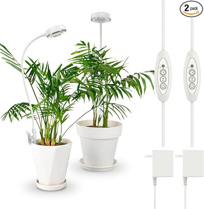SANSI Grow Lights for Indoor Plants, Pot Clip LED Plant Light for Growing Full Spectrum, Plant Growing Lamp with 4-Level Dimmable, Auto On Off 3 6 12 Hrs Timer for Pot Plants, White 10W 2-Pack