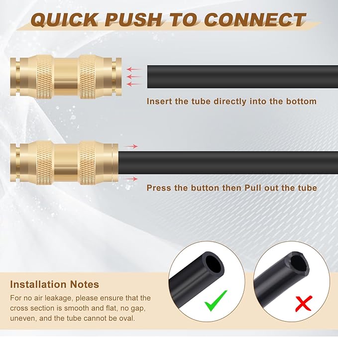 26pcs Quick Connect Brass DOT Air Line Fittings Straight Union 1/4” 3/8” 5/32” Tube Push to Connect Fittings Air Suspension Fitting Straight Air Brake Union Push Lock Pneumatic Air Hose Fitting