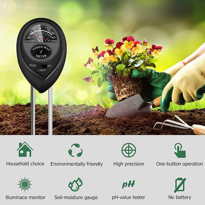 Soil Tester, Plant Meter, Light Tester, 3-in-1 Function Soil Testing Kit for Gardening, Farming, Lawn Care, Indoor and Outdoor Use