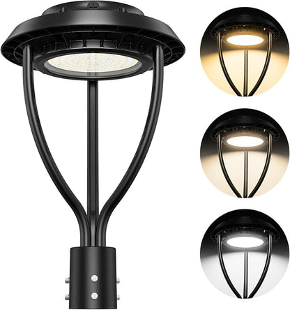 60W LED Post Top Light with Photocell, 60W 48W 36W Adjustable, 8400LM Adjustable CCT 3000/4000/5000K Outdoor Pole Lights, IP65 Waterproof Commercial LED Post Light Fixture Area Light ETL DLC Listed