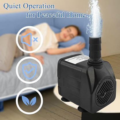 SAC SMARTEN ARTS Submersible Water Pump - Quiet, 119GPH, 10W, 12V, 3.6ft Lift for Aquariums, Fountains, Ponds, Hydroponic Systems