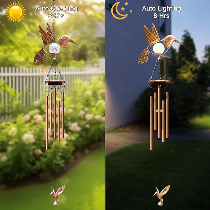 Wind Chimes Outdoor Indoor Decor: Birthday Gifts for Mom Grandma - Outside Lights for Garden Yard Patio Porch (Hummingbird)