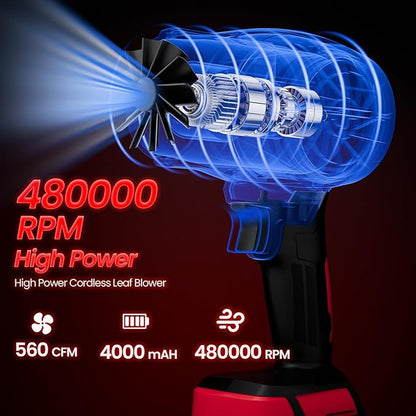 Cordless-Leaf-Blower for Lawn Care-Handheld Blower-Electric Leaf Blower with Battery and Charger with 21V, 4.0Ah X 2 Batteries, Portable dust Cleaner-Lightweight Leaf blowers for Patio Cleaning-red