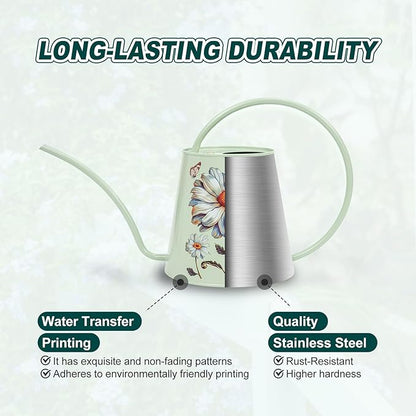 Berry&Bird House Plants Watering Can - Indoor&Outdoor 1/2 Gallon Stainless Steel Water Can with Long Spout Garden Decoration for Flower Bonsai Succulent Gardening Large Water Bottle (Bellis Perennis)